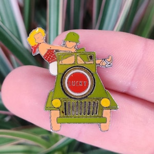 Lucky Strike Cigarettes Army jeep vintage enamel lapel pin badge.