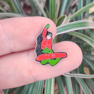 Snow boarder vintage enamel lapel pin badge.
