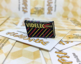 Videlec vintage VHS video pin badge. Vintage advertising collectable gift 90&#39;s hat Tie lapel scarf jacket accessory