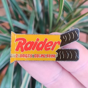 Twix Raider vintage enamel lapel pin badge, Raider Twix chocolate bar pin.
