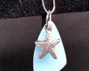 Collana Con Ciondolo In Vetro Marino &ndash; Argento Placcato, Tema Spiaggia, Vetro Rosa E Blu &ndash; Nuova
