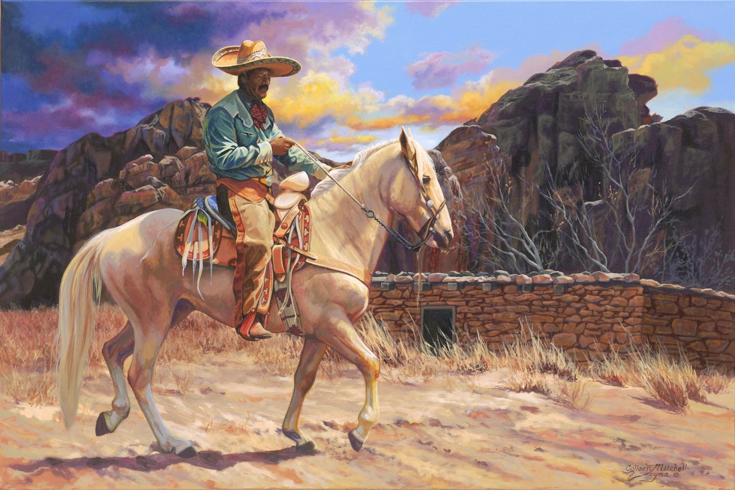 Western Art,Vaquero,Cowboy, Horse,Hispanic Culture,Charro,Sombrero,Giclee Print,by Colleen Mitchell-Veyna,Veyna Design Studios