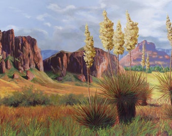 Arizona Landscape Painting, Yuccas, Sedona,desert, Mountains, Giclee Fine Art Prints, Wall Hanging Decor