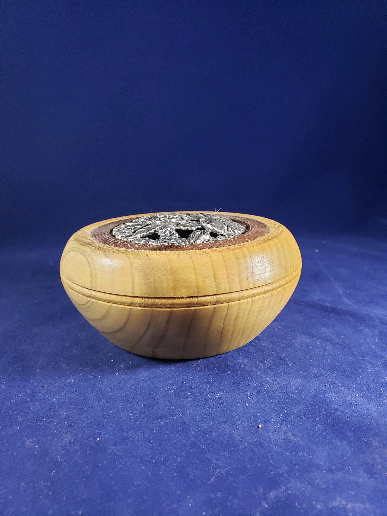 Potpourri Bowl Decorative Bowl With Pewter Rose Lid Wooden Etsy