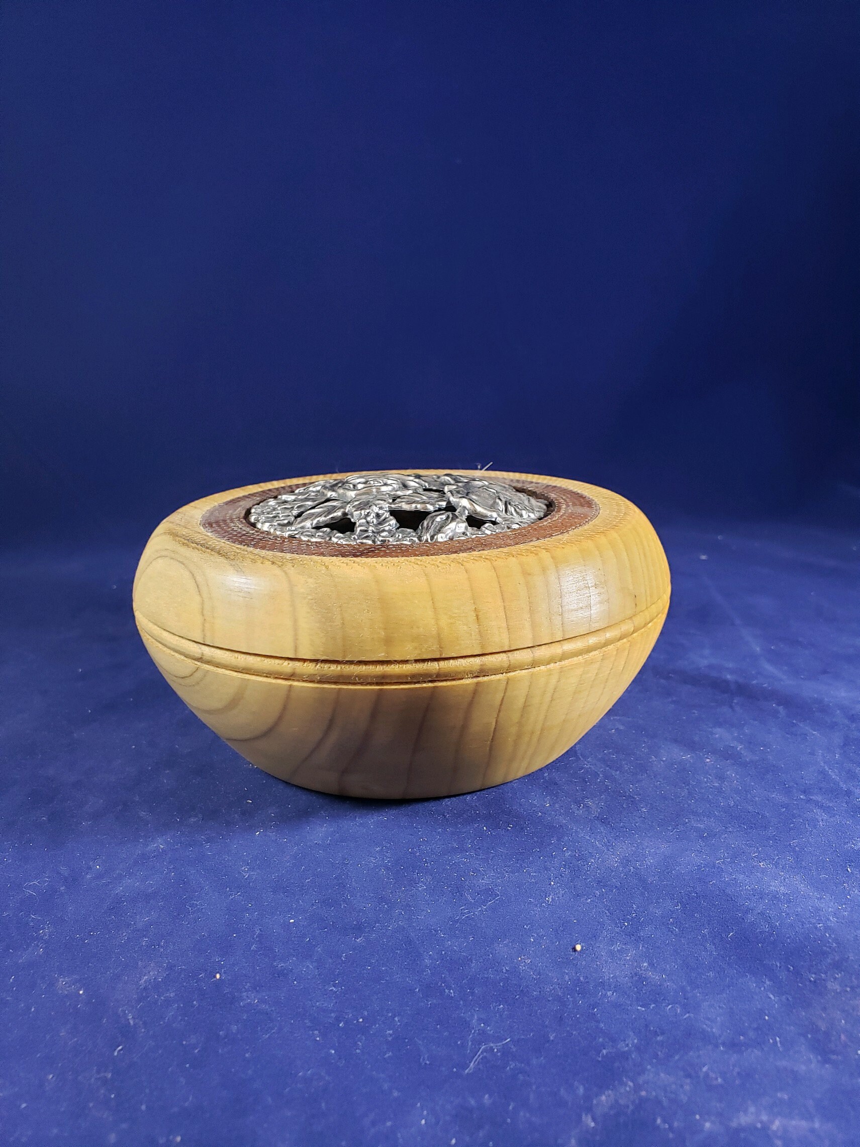 Potpourri Bowl Decorative Bowl With Pewter Rose Lid Wooden Etsy