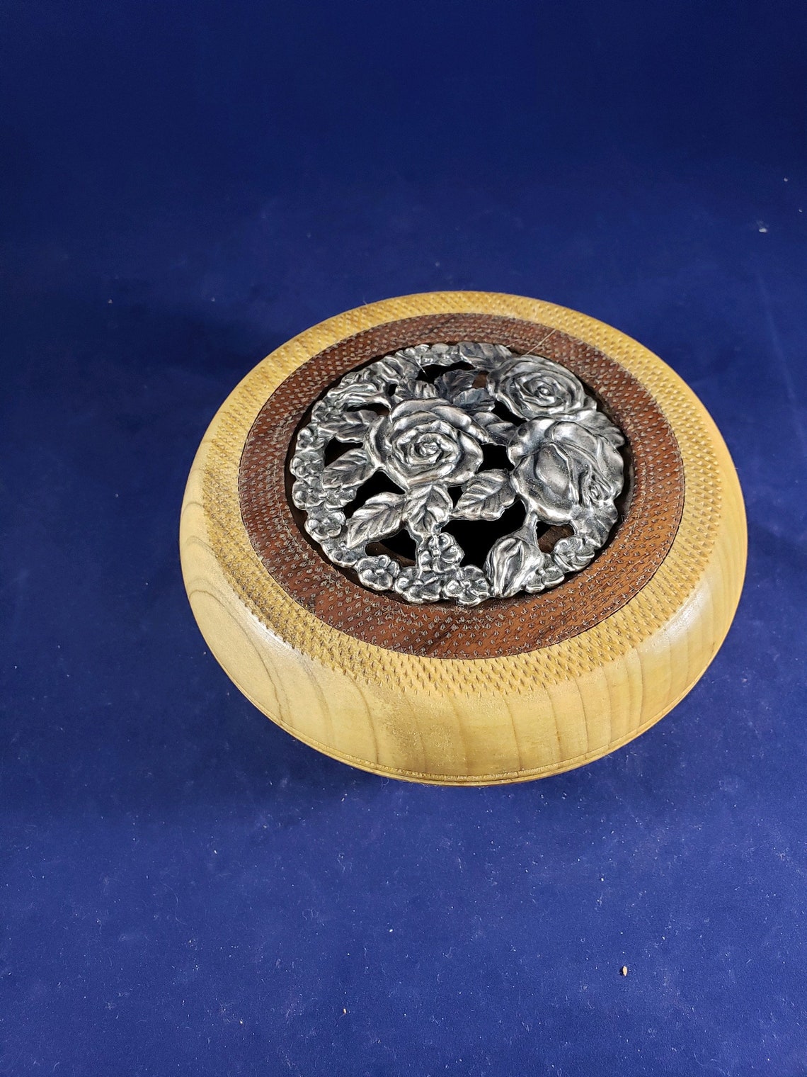 Potpourri Bowl Decorative Bowl With Pewter Rose Lid Wooden Etsy