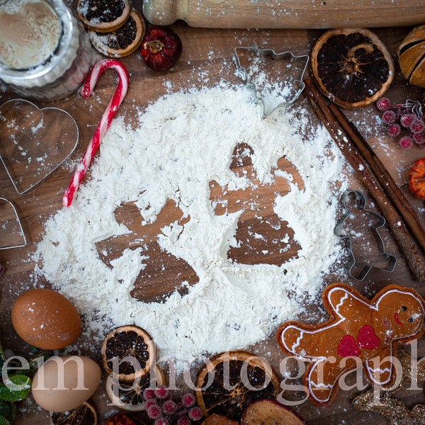 2 children flour angel Christmas baking digital background