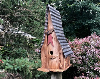 Rustic Wooden Shanty Birdhouse  | Metal Roof | Amish Made | SH-LB11