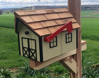 Wooden Barn Mailbox | Cedar Roof | Amish Made | Unique Mailbox | K1000