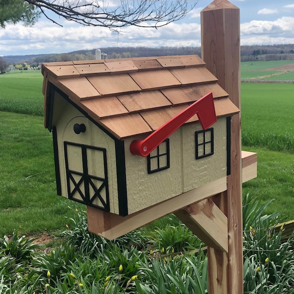 Wooden Barn Mailbox | Cedar Roof | Amish Made | Unique Mailbox | K1000