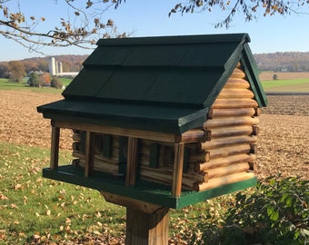 Birdhouse with Front Porch | Log Cabin Birdhouse | Amish Made | CL3000