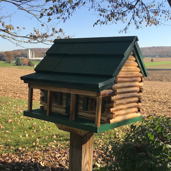 Nichoir avec porche | Cabane en rondins nichoir | Amish fabriqué | CL3000