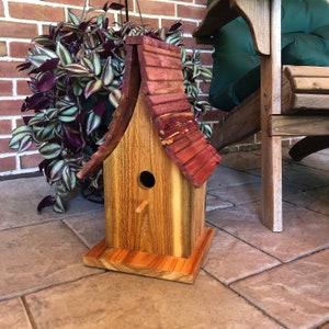 Beautiful Cedar Birdhouse with Wood Shingled Roof Varnished Garden Décor F0008 image 4