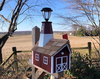 Barnegat Lighthouse Mailbox | Wooden Mailbox | Solar Lighthouse | K0009