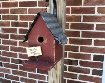 Adorable Hand Painted Birdhouse | Wrent for Cheep Birdhouse | Reclaimed Materials | SMWrent