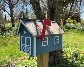 Wooden Barn Mailbox with a Durable Vinyl Shake Roof | Amish Made | Unique Mailbox | SB201