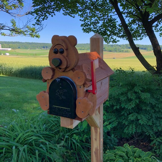 Adorable Bear Mailbox Wooden Mailbox With Metal Box Insert Etsy