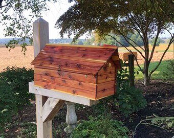 thumbnail image 2 of The Stone Bridge Cedar Mailbox | Cedar Log Cabin Mailbox With Deer 2 of 14