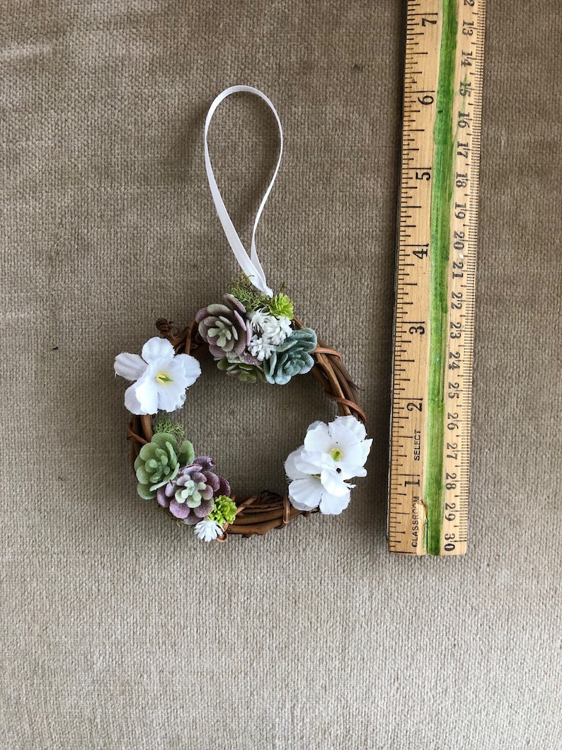 3 inch grapevine wreath with faux succulents l One-Of-A-Kind Succulent Wreath Ornament