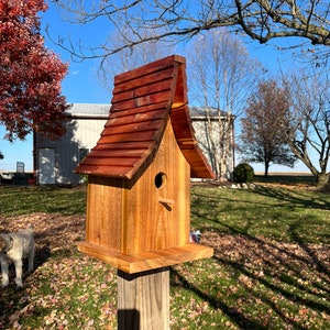 Beautiful Cedar Birdhouse with Wood Shingled Roof Varnished Garden Décor F0008 image 10