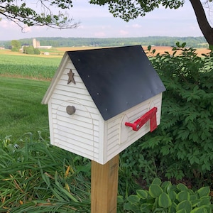Unique Wooden Mailbox Made with Reclaimed Materials | Metal Roof | SMM001