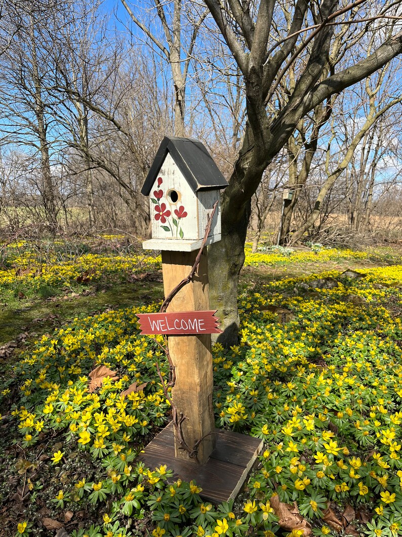 Welcome Sign with Birdhouse Porch Décor Garden Décor from Reclaimed Materials SMBHP6 image 9