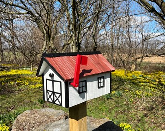 Wooden Barn Mailbox with a Durable Vinyl Shake Roof | Amish Made | Unique Mailbox | SB201