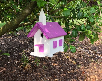 Purple Church Style Wren House | Poly Lumber Church Birdhouse | Super Simple to Clean Poly Birdhouse  |  PC001