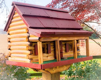 Log Cabin Birdhouse with Front Porch | Large Birdhouse | Amish Made | CL3000