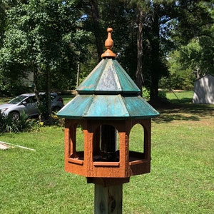 Cedar Stained Bird Feeder | Large Gazebo with Copper Roof | Post Mount | EW-BNCF