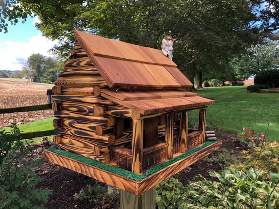 Log Cabin Birdhouse Amish Made Yard And Garden Decor Etsy