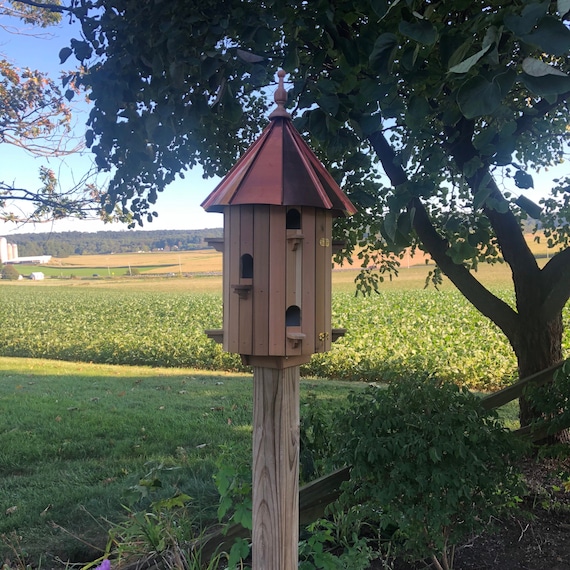 Cedar Stained Birdhouse With Copper Roof – 10 Apartment