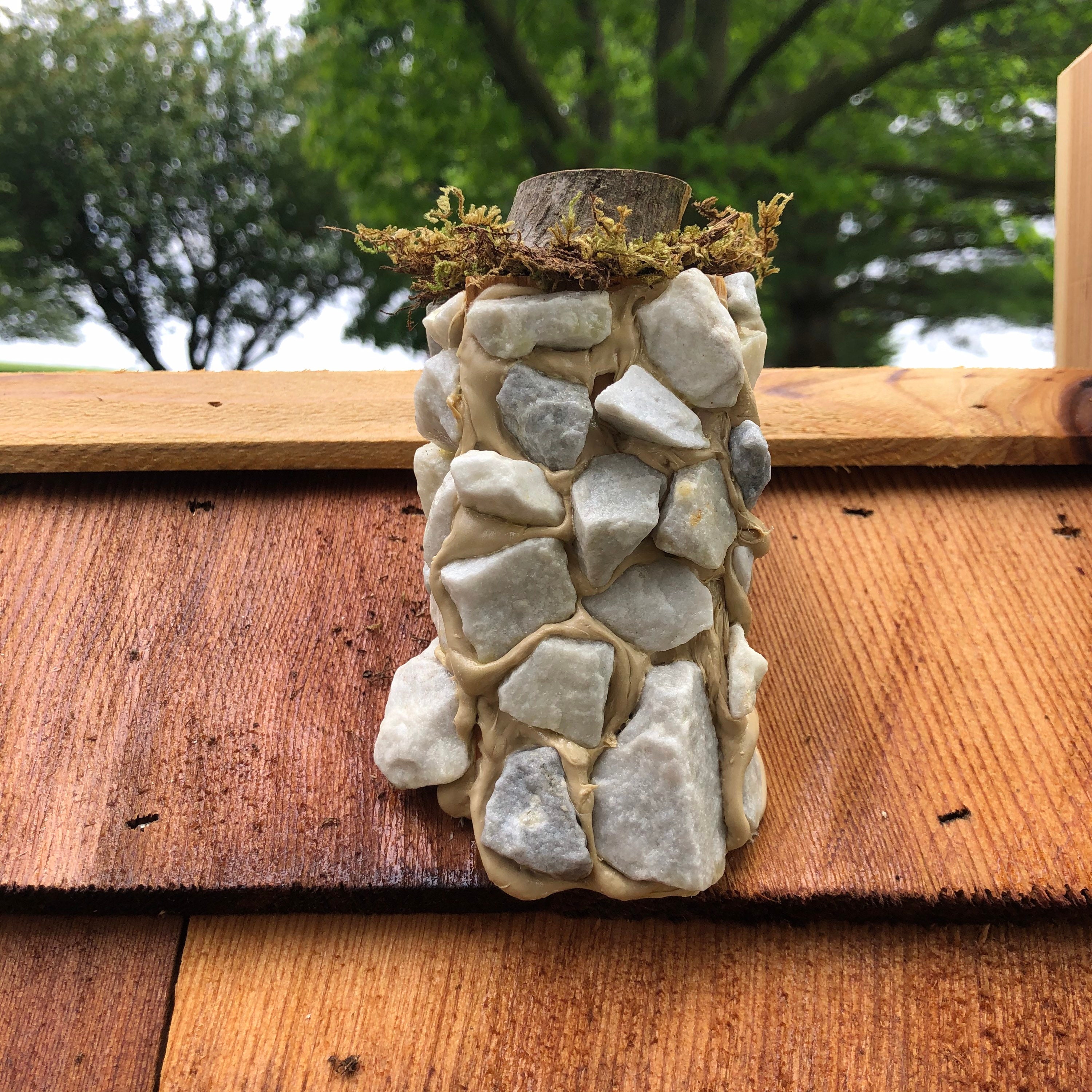 Log Cabin Mailbox With Cedar Shake Roof and Stone Chimney