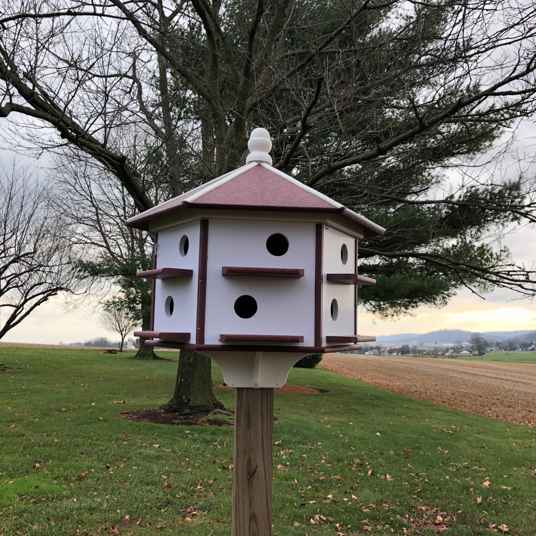 Extra Large Bird House With Cherry Roof Made of Durable Poly Lumber
