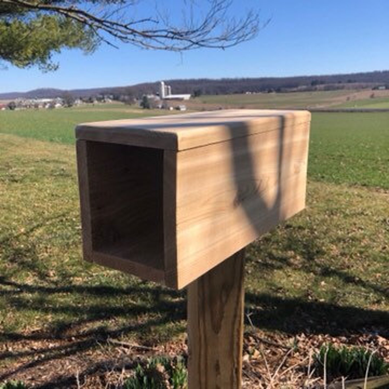 Simple Red Cedar Newspaper Box Wooden Mailbox Accessory Etsy