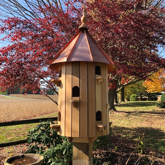 Cedar Stained Birdhouse With Copper Roof – 10 Apartment