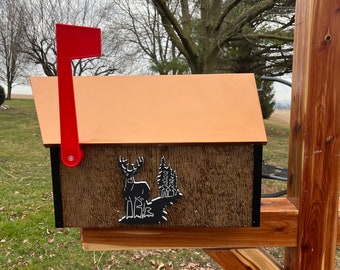 Wooden Deer Mailbox with a Beautiful Copper Roof | Amish Made | Unique Mailbox | K202C