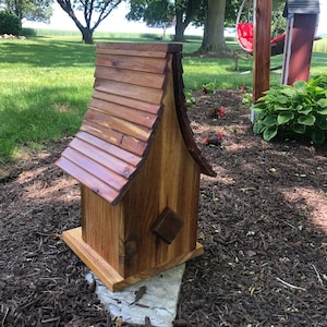 Beautiful Cedar Birdhouse with Wood Shingled Roof Varnished Garden Décor F0008 image 7
