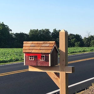 Wooden Amish Barn Mailbox | Cedar Shake Roof | Wood Mailbox | K1000
