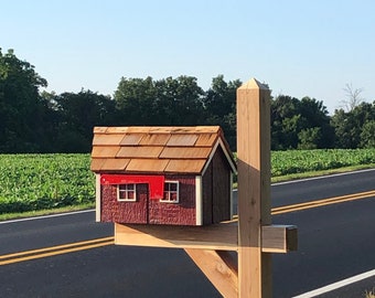 Wooden Amish Barn Mailbox | Cedar Shake Roof | Wood Mailbox | K1000