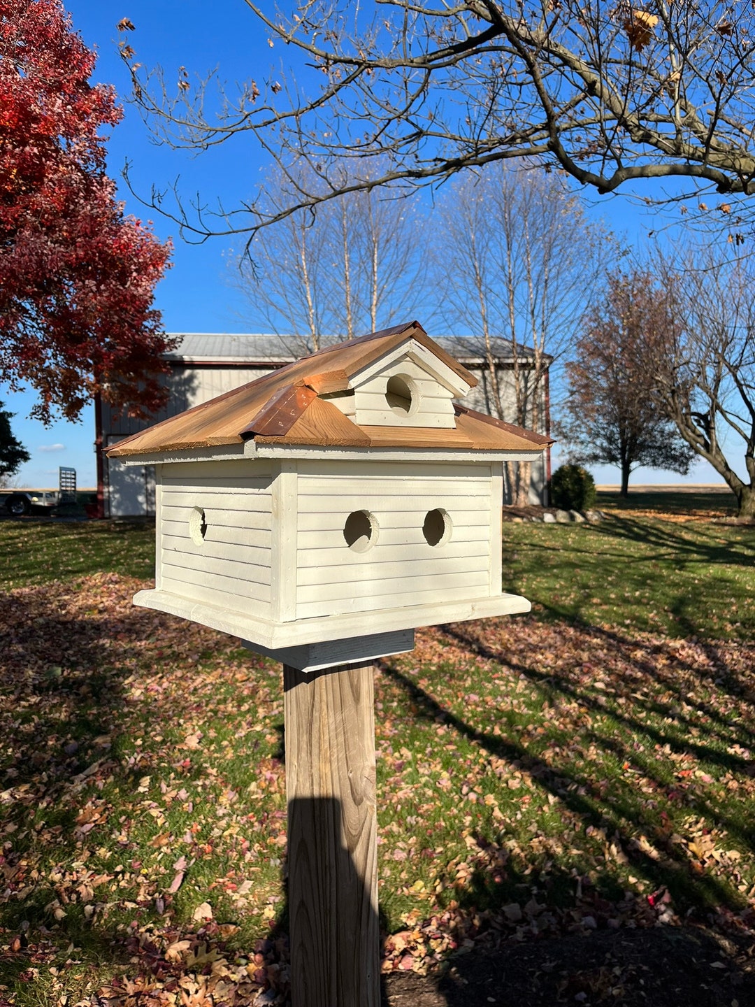 Birdhouse Made With Reclaimed Materials Cedar and Metal Roof Five Apartments Easy Clean Out Etsy