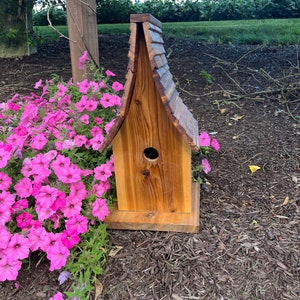 Beautiful Cedar Birdhouse with Wood Shingled Roof Varnished Garden Décor F0008 image 8