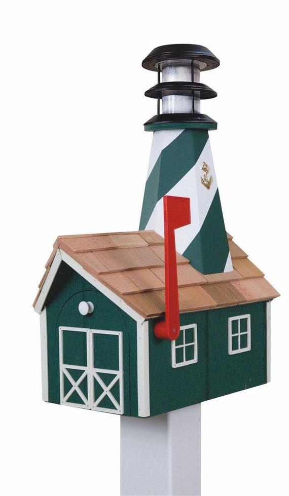 Wooden Country Mailbox With Lighthouse Unique Rustic Outdoor Etsy