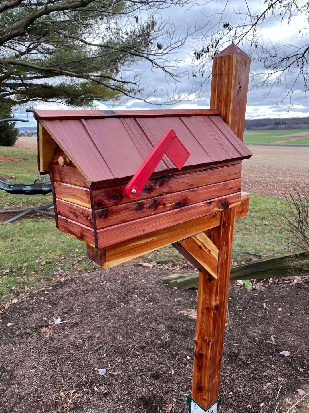Varnished Cedar Log Cabin Mailbox With Beautiful Vinyl Shake Roof ...