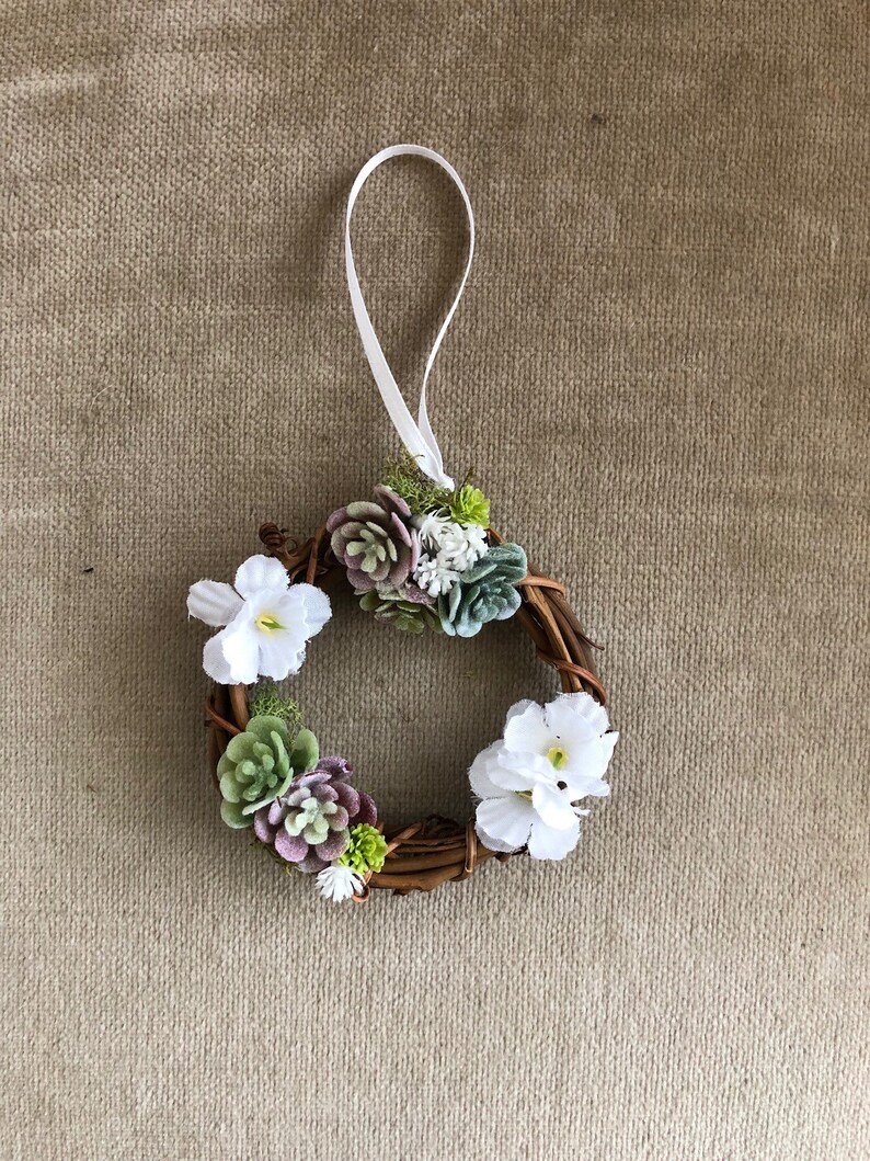 3 inch grapevine wreath with faux succulents l One-Of-A-Kind Succulent Wreath Ornament