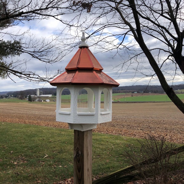 Bird Feeder | Large Vinyl Gazebo with Copper Roof | Post Mount | EW-BVCF