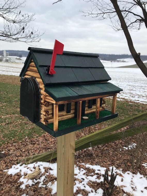 Wooden Log Cabin Mailbox Unique Outdoor Decor Amish Made Etsy