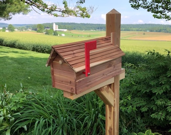 Cedar Log Cabin Mailbox with Metal Box Insert |  Cedar Chalet | Made with Beautiful Aromatic Red Cedar | SB005