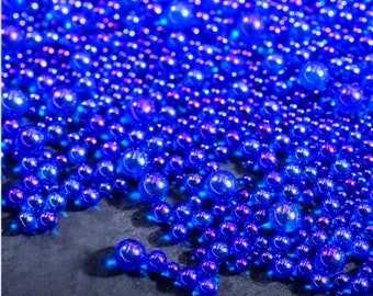 Saphire Blue Glass Beads, No-Hole Glass Beads, Blue Glitter