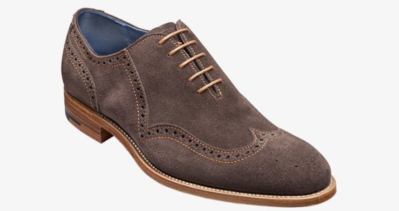 Mens Handmade Shoes Wingtip Two Tone Beige Suede Blue Leather Formal Wear Boots